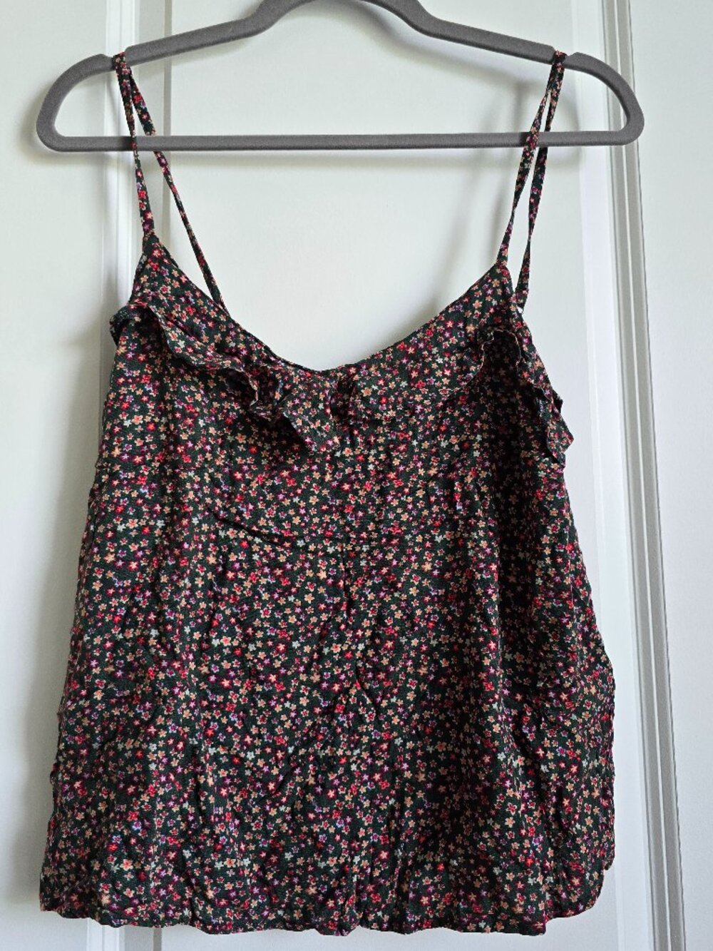 Green Floral Ruffle Spaghetti strap Top
